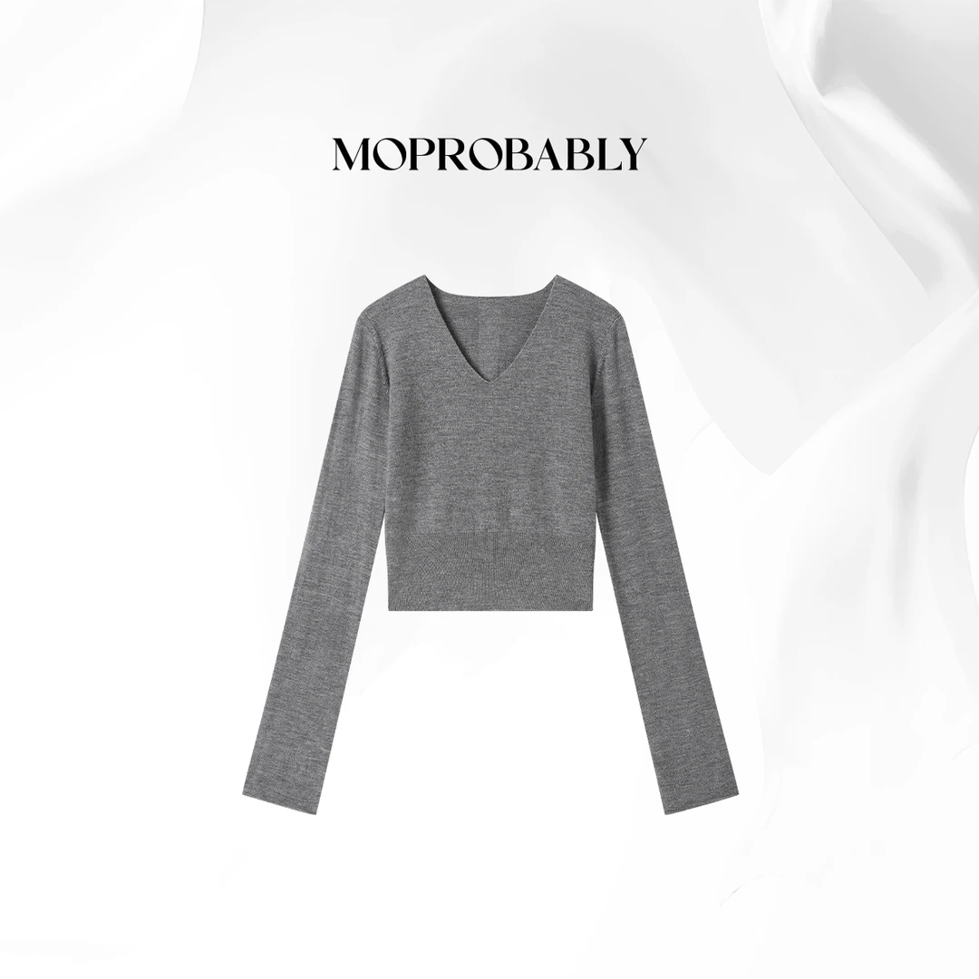 Moprobably贝贝「曼彻」 “100羊毛”V领百搭毛针织衫B5376108