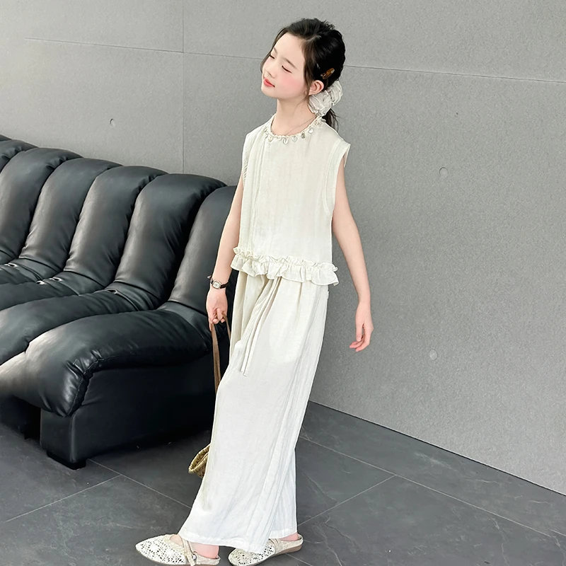 大女童装夏装6-12岁潮牌高级感无袖背心套装2025新款儿童夏季服饰