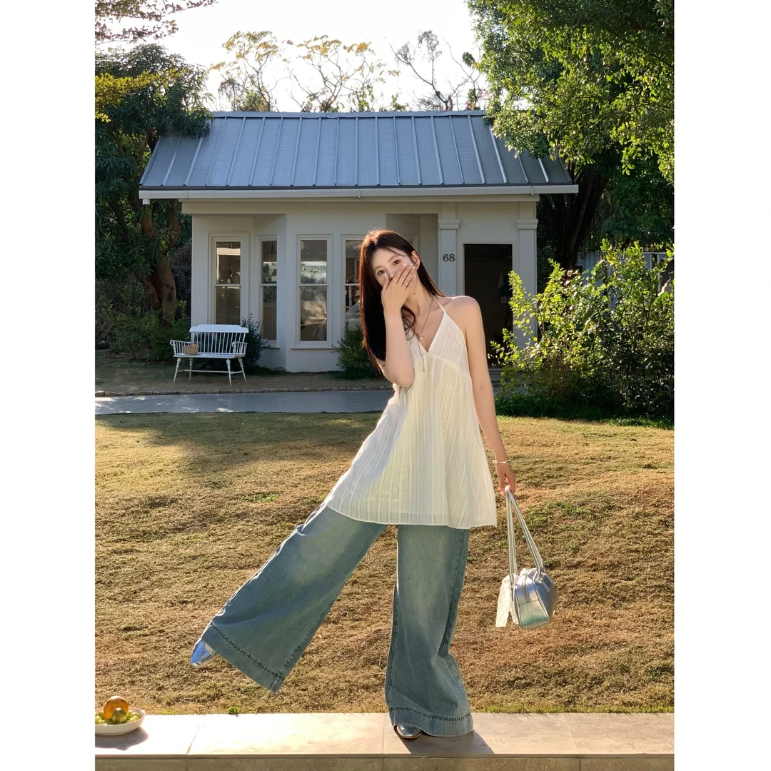 【婉er】2025盛夏 时髦百搭慵懒高腰宽松阔腿拖地休闲牛仔裤HSW5057