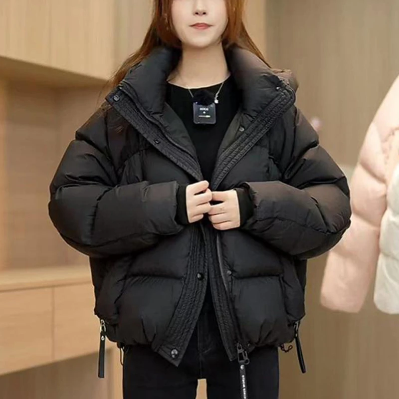 2025年秋冬新款小个子设计感连帽宽松百搭夹棉加厚韩版时尚面包服