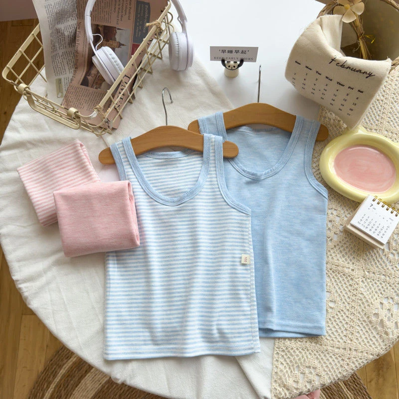 儿童彩棉背心男女宝宝四季无骨贴身无袖打底内穿睡衣居家服a类柔