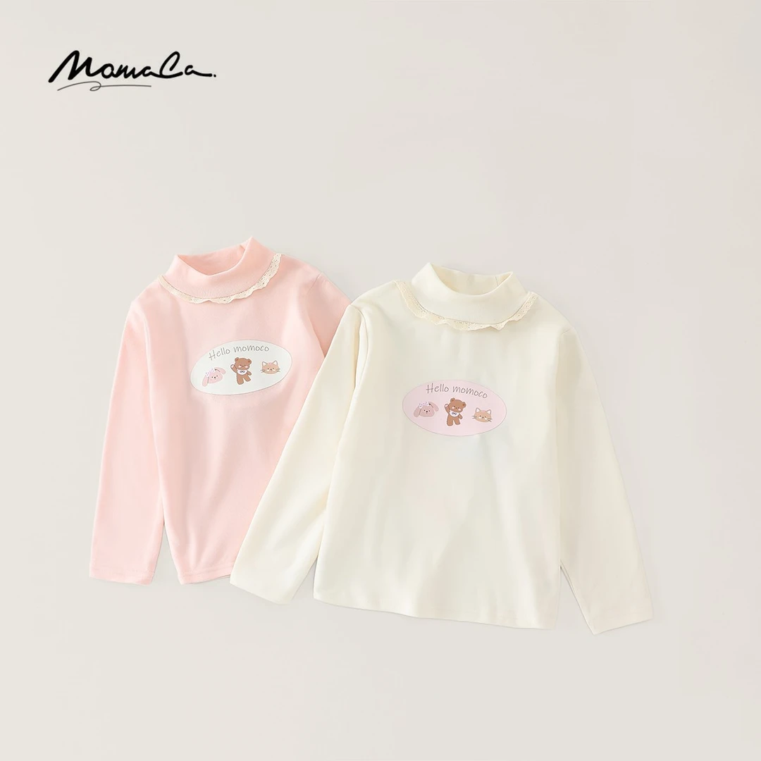 【10A抗菌】MOMOCO女童冬款甜美花边加绒加厚打底衫77880239016&13