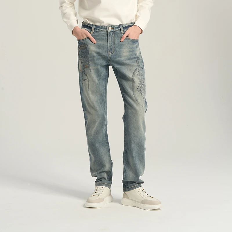 RARE威雅25新款蓝色经典五袋款烫钻工艺修身版牛仔裤