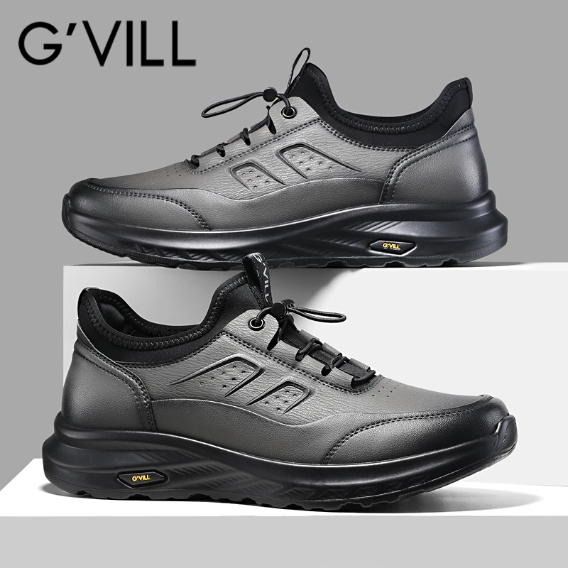 G'VILL/贵之步男士真皮休闲皮鞋舒适免系带软底防水防滑爸爸鞋男