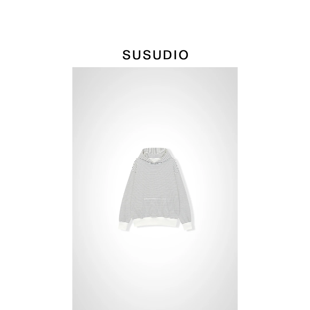 SUSUDIO设计款挺括慵懒条纹连帽卫衣60017