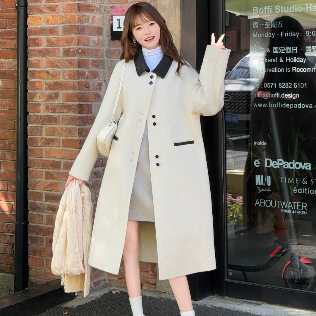 韩系秋冬保暖时尚流行经典扣饰茧型羊毛大衣25001