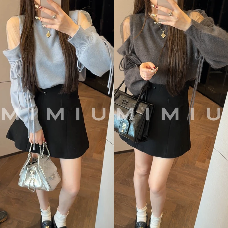 【mimius】七 26早春日杂风蕾丝露肩系带袖针织毛衣 汉服 WG12095