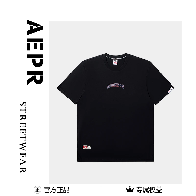 aepr【AS】运动风男短袖休闲男款运动T恤圆领运动时尚男装黑色印花