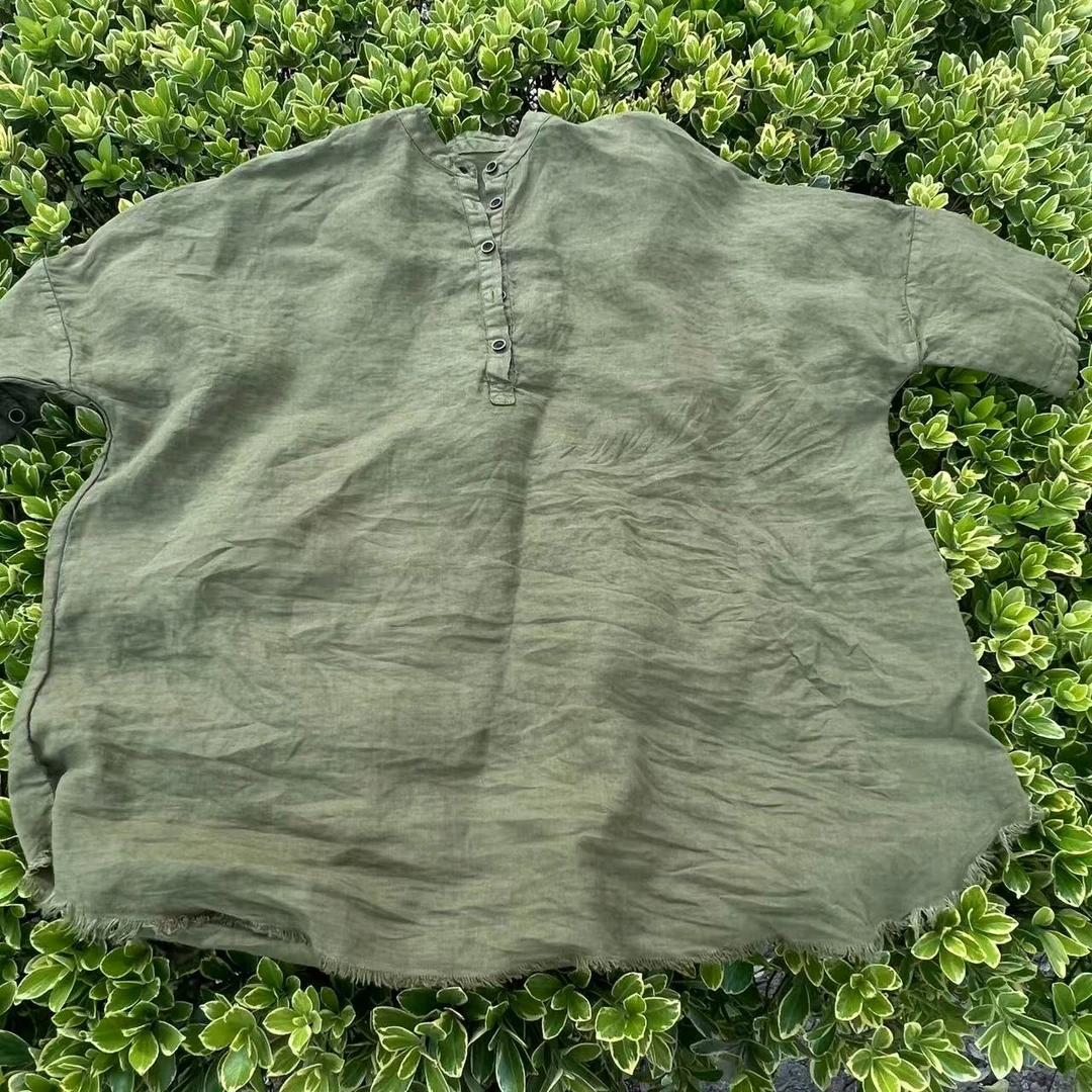 HH 55708春夏季汉麻女士圆领磨毛设计中长款衬衫（衣长85胸围150）