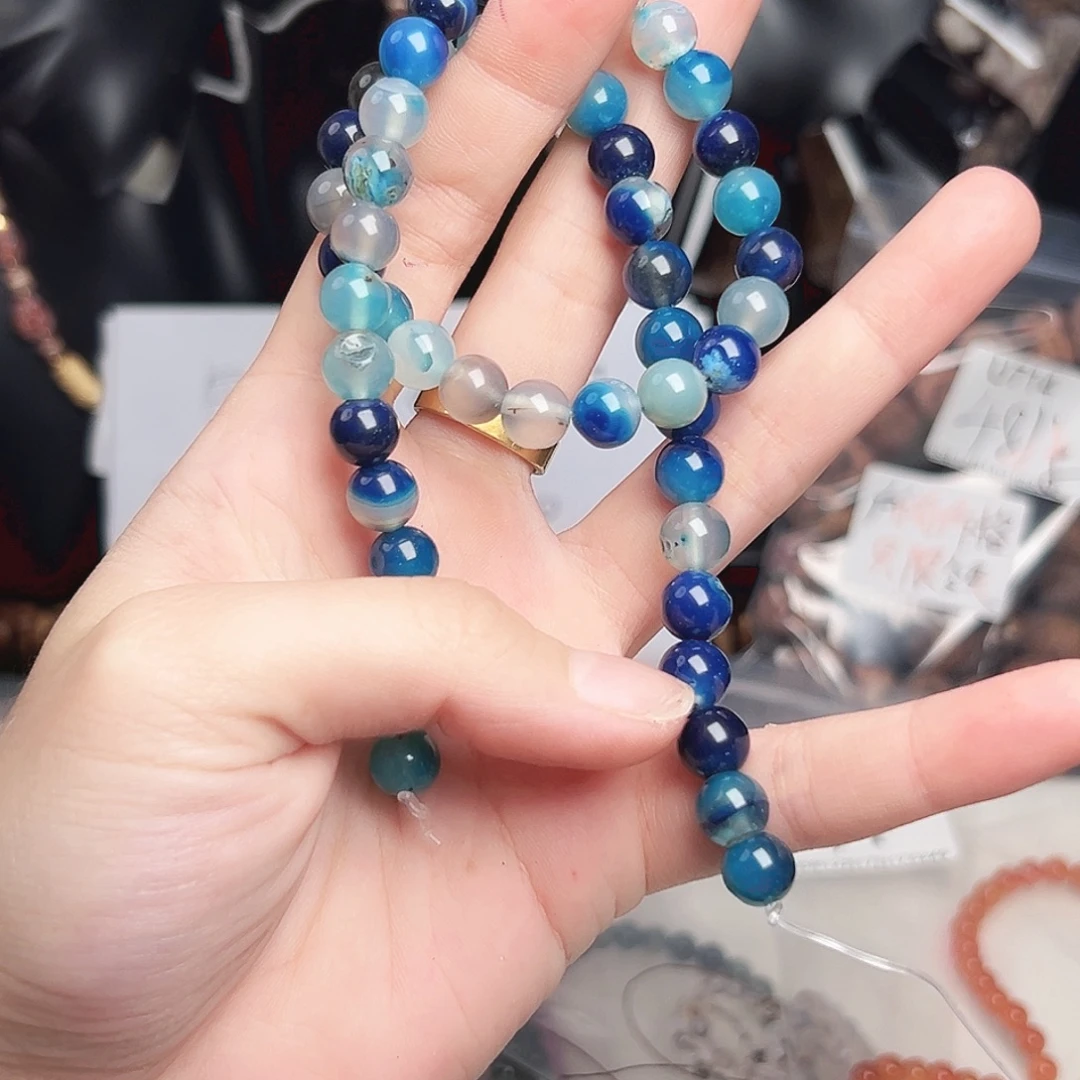 玛瑙/玉髓合金珠宝半成品h14 8m 蓝玛瑙一条