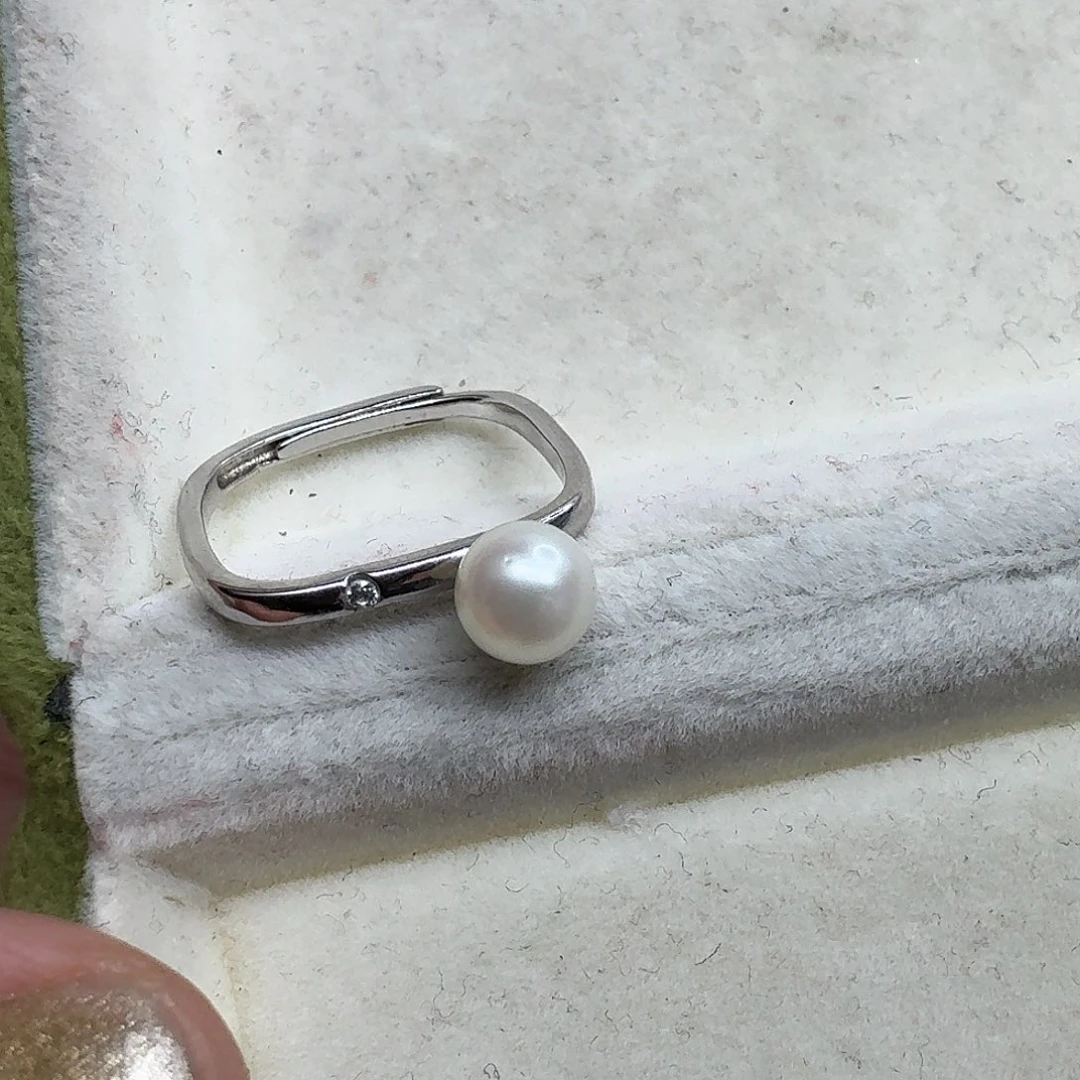 海水珍珠戒指银S925镶嵌5.9mm海水ak方口戒指