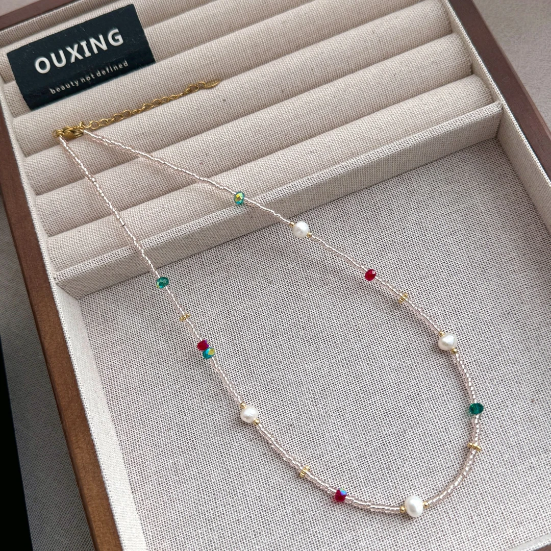 钛钢项链 时尚简约小众百搭彩色米珠项链