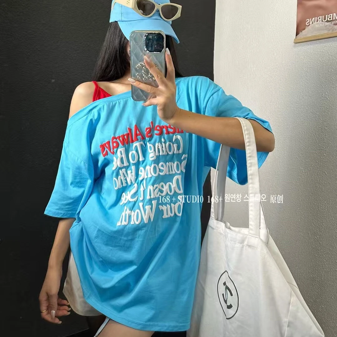 美式字母2025印花夏季新款短袖T恤女宽松韩版设计感半袖上衣洋气