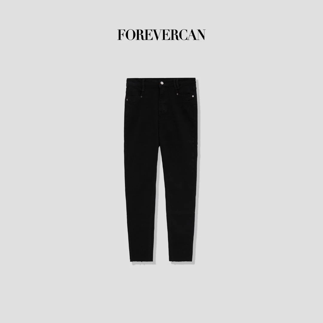 FOREVERCAN“牛仔风暴”极简百搭高腰加绒小脚牛仔裤 SP19238