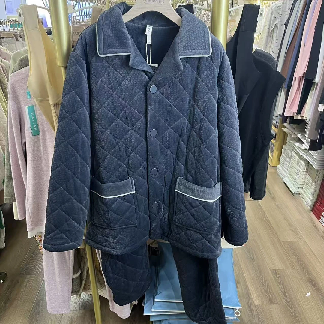 25新款安之半1124三层夹棉加厚加绒长袖男士家居服秋冬款