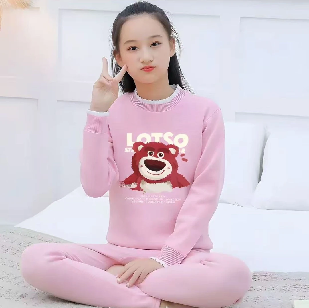 秋冬新款少女保暖内衣加绒加厚秋衣秋裤外穿初中青少年中学生套装