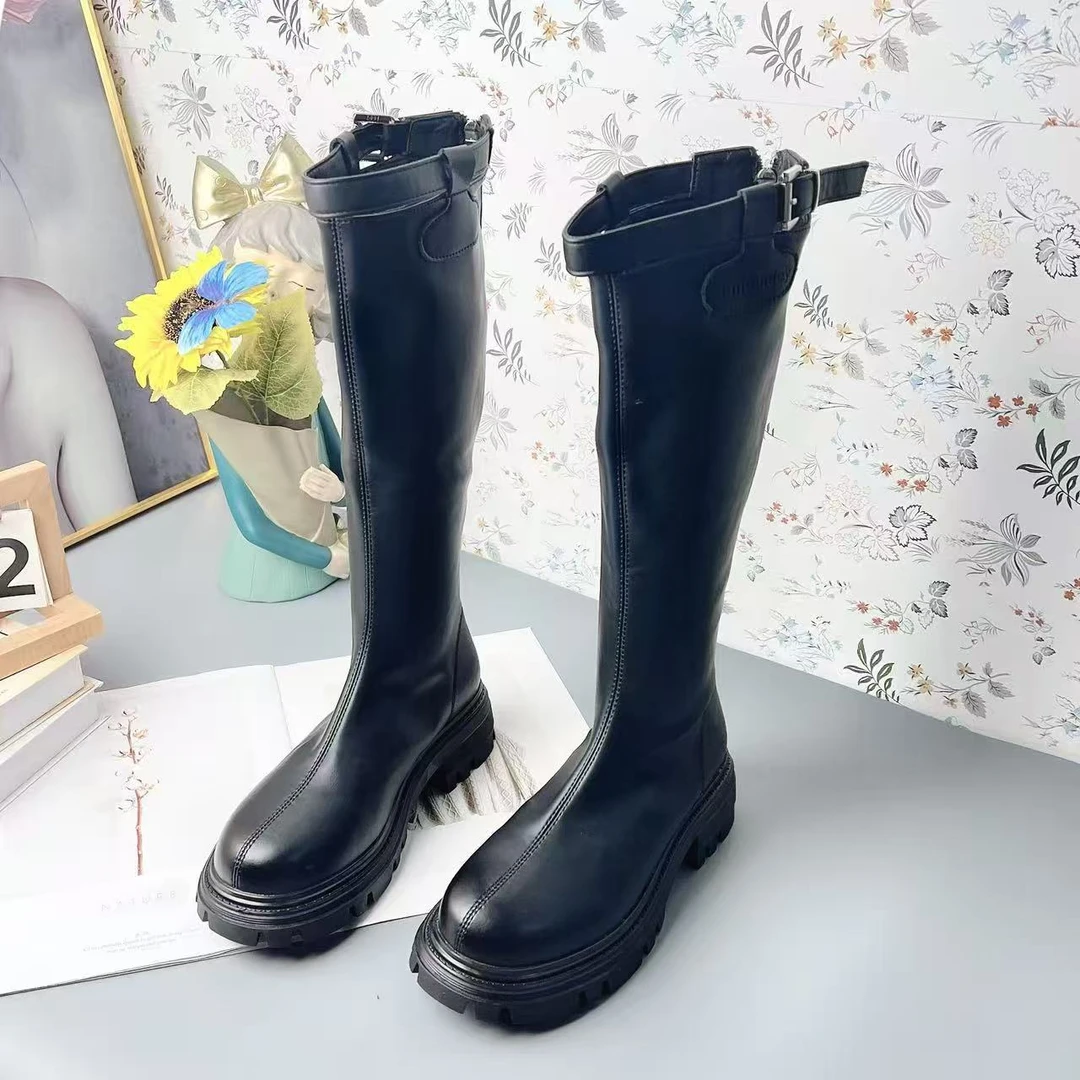 60103  新款时尚百搭厚底长筒时装靴加绒