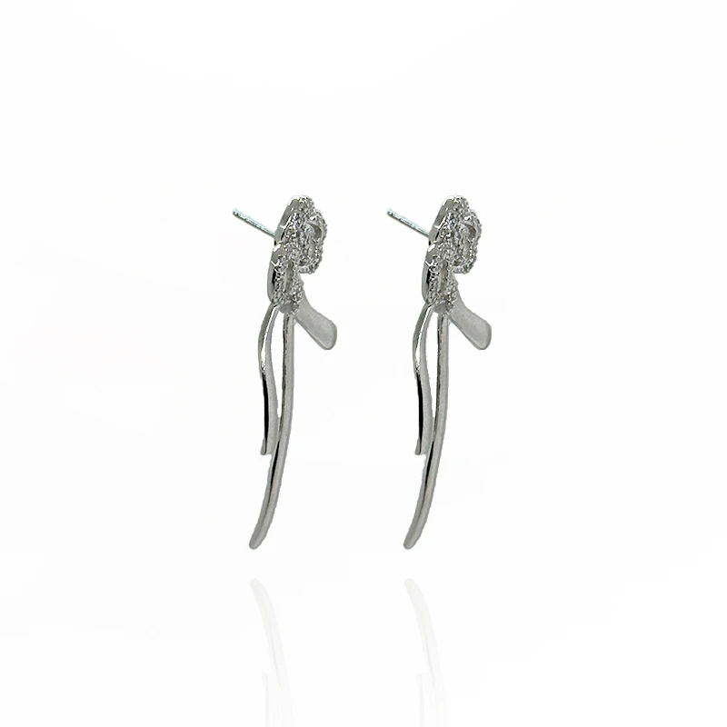 铜合金合成锆石耳饰 玫瑰飘带耳环-8840