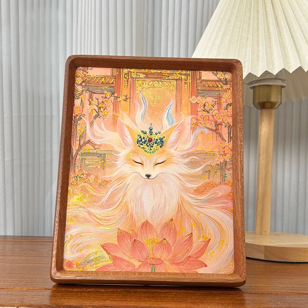 【灵韵九尾】手绘国风摆件新中式客厅家居装饰画手绘艺术摆台挂画