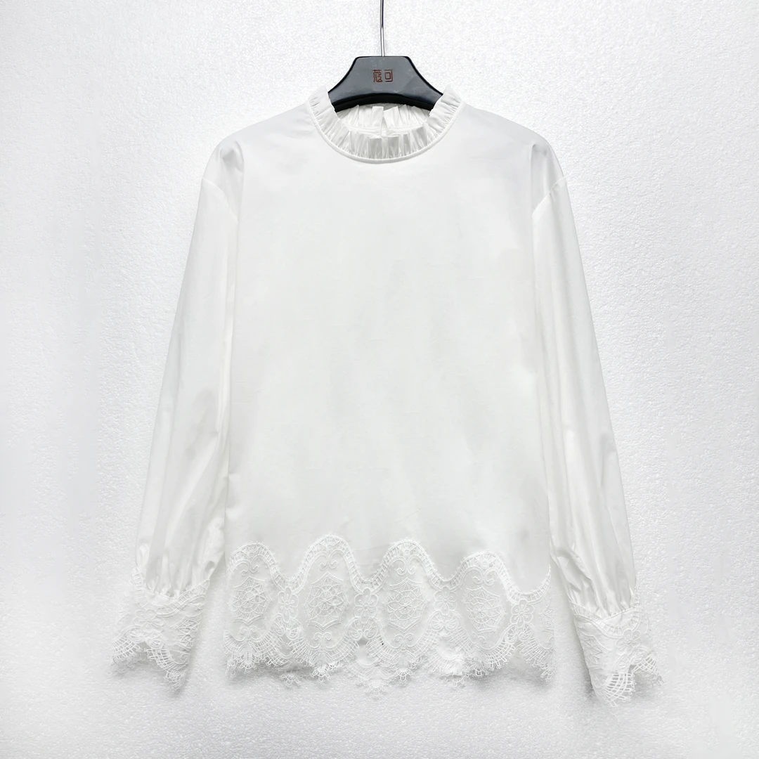 coco044衬衫上衣气质衬衣百搭轻奢女士宽松立领荷叶边衬衫