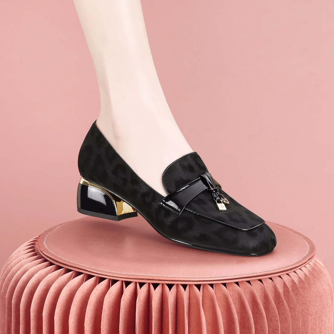 梵芮诗2025春季新款方头奢华时尚百搭休闲风通勤粗跟单鞋-J1216