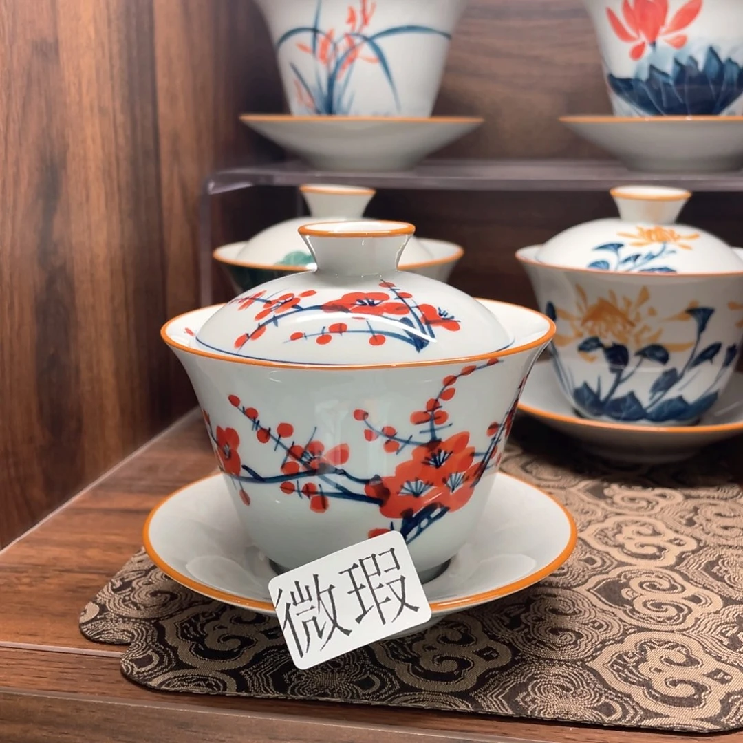 釉下手绘茶具微瑕