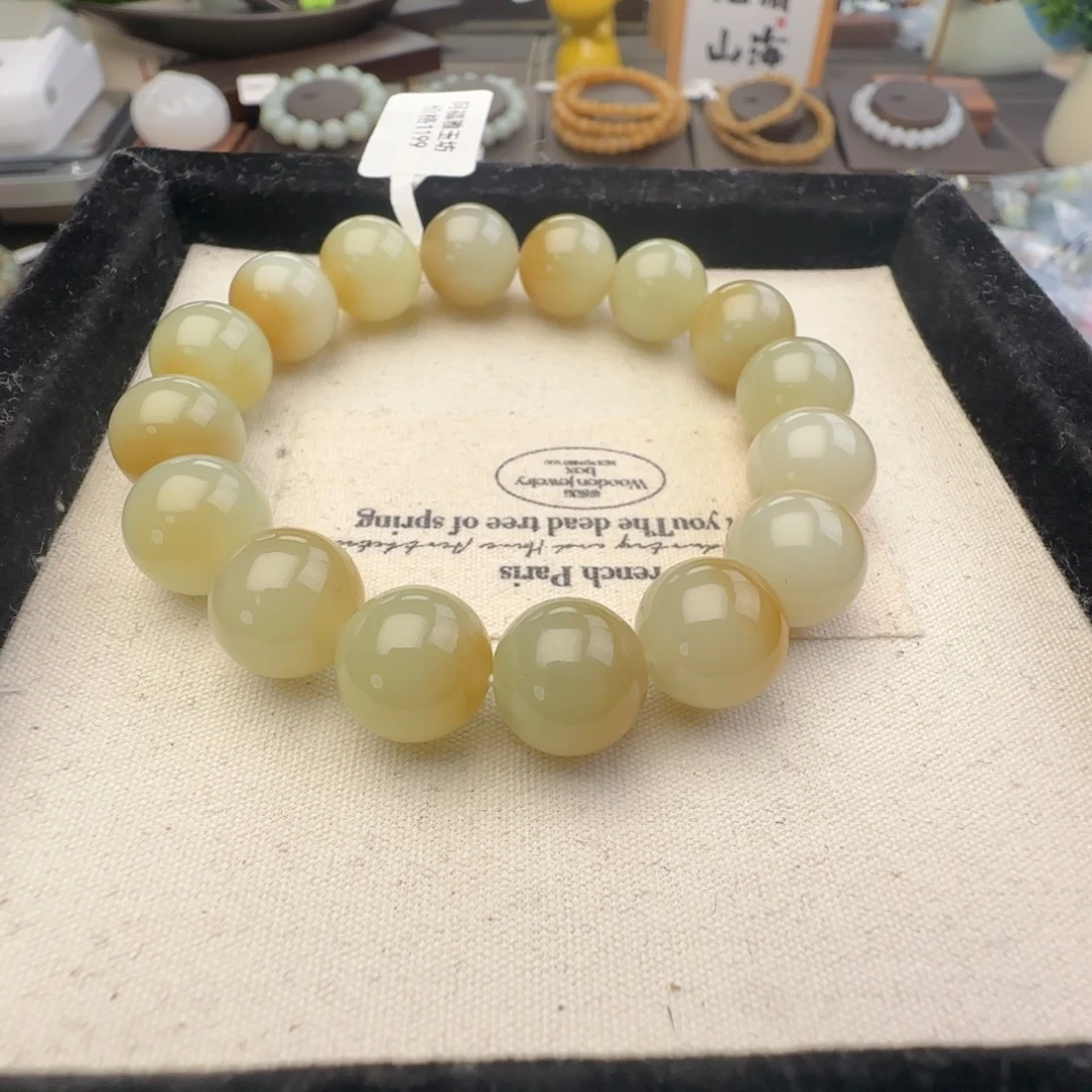 和田玉未镶嵌手链卡12糖白聚宝盆，5-2