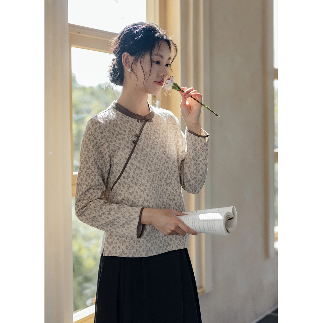 红念文艺中式T恤女长袖设计感2025年秋季新款女装气质春秋上衣