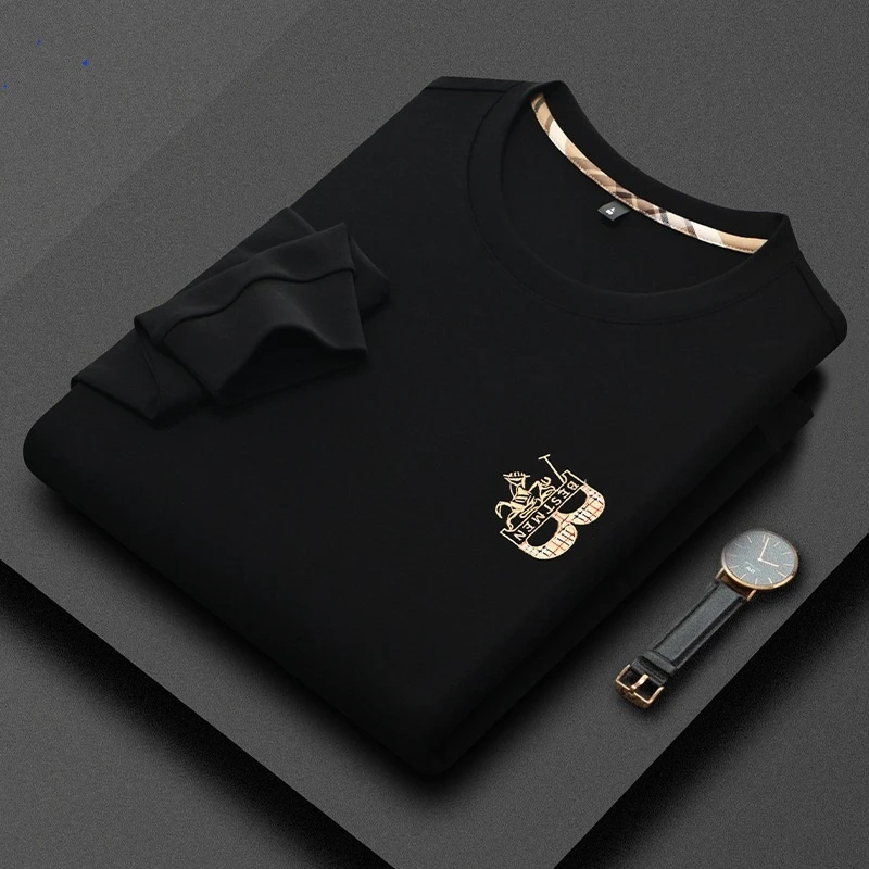 施摩瓦戈高端潮牌春秋长袖t恤男圆领纯棉男士休闲卫衣刺绣男上衣