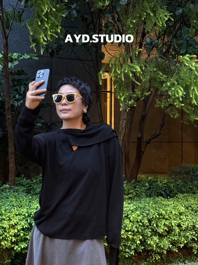 AYD.STUDIO极简设计感小众高端V领带飘带针织衫