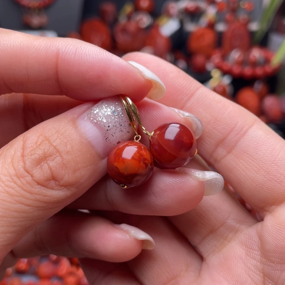 【闪购商品】南红玛瑙耳钩18K金镶嵌