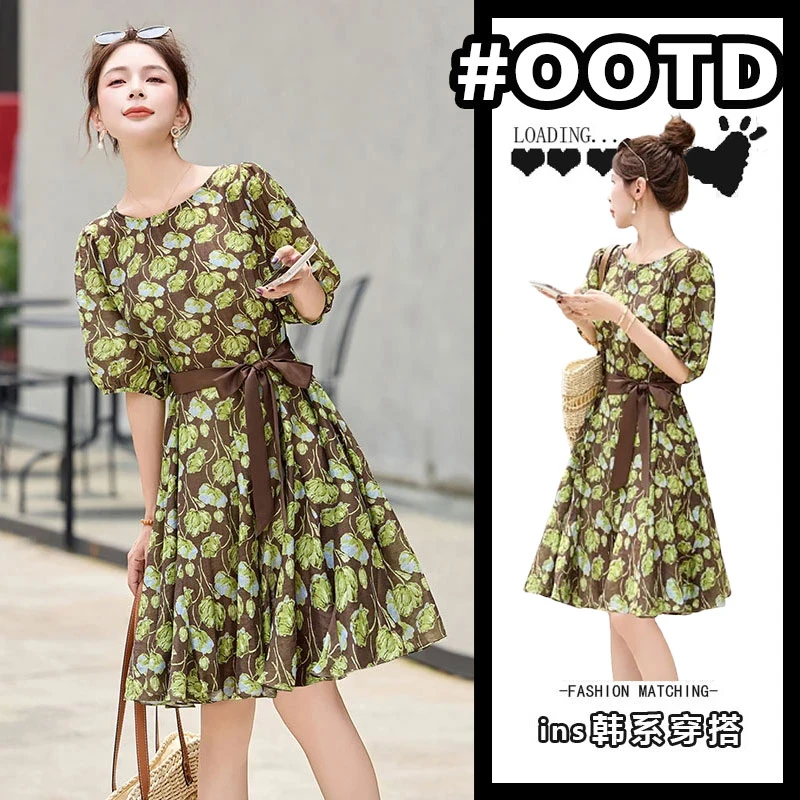 法式碎花连衣裙女夏季高级感巨好看气质收腰减龄显瘦系带短款裙子
