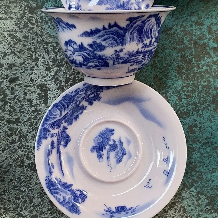 摆件陶红稀土富春山居图盖碗