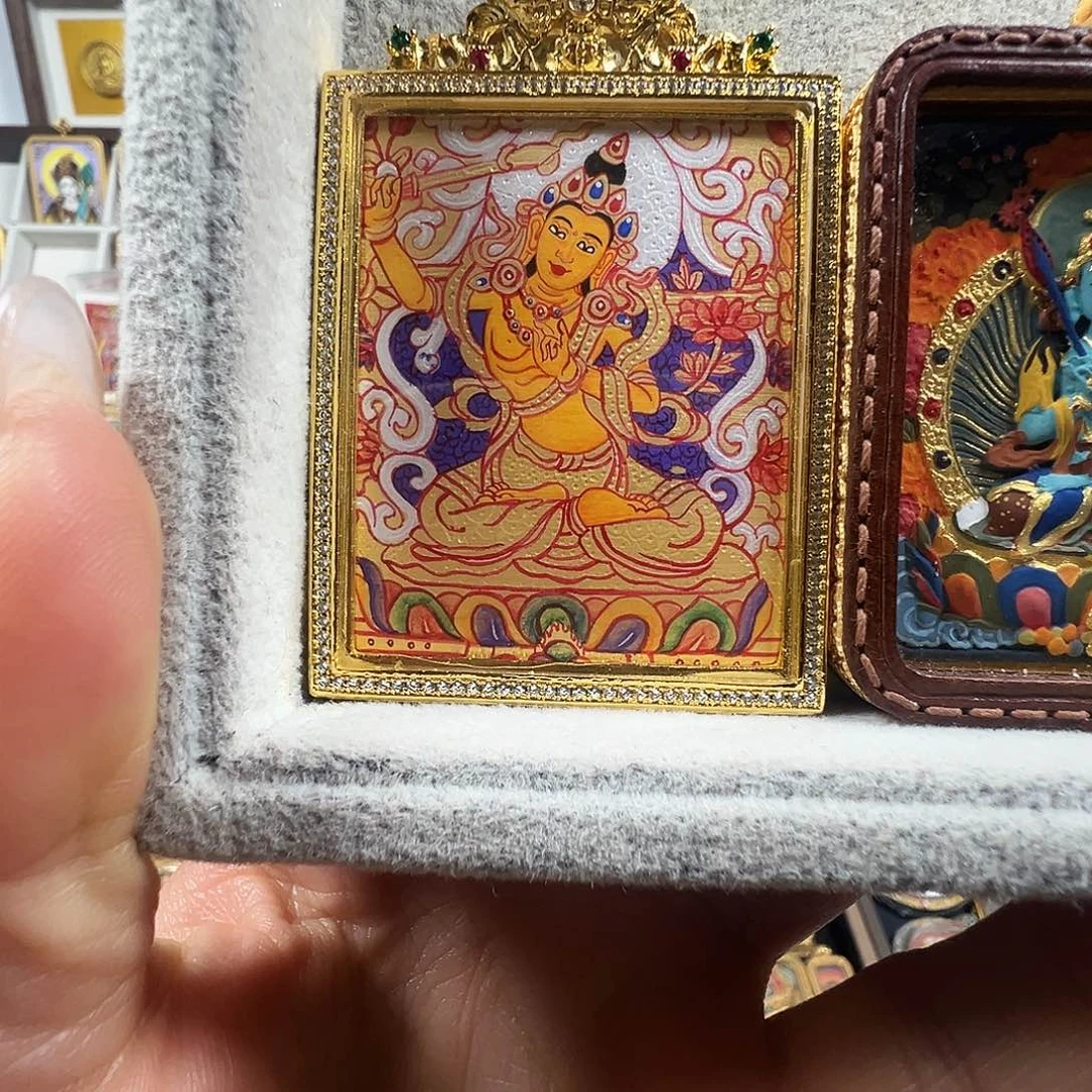 剑***红吊坠双面纯手绘金堂文殊加吐宝鼠