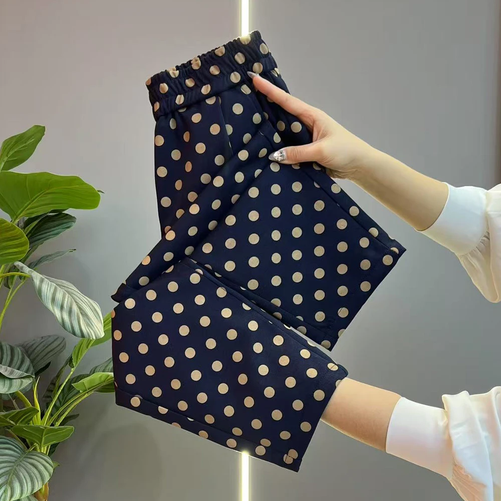 春装女2025年新款洋气减龄波点哈伦裤高腰显瘦小个子九分萝卜裤子