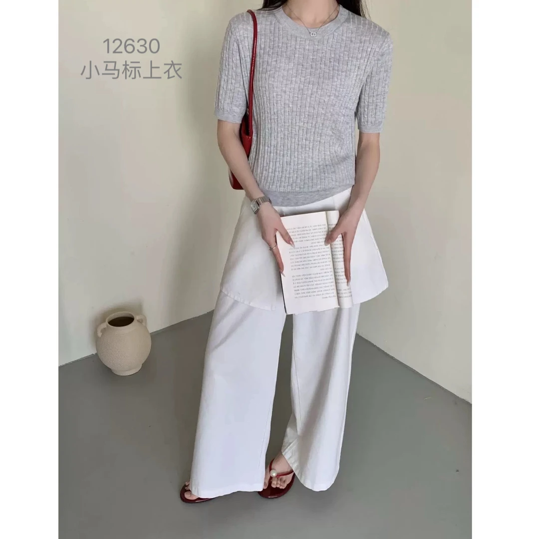 12630（部分无水洗唛，介意慎拍）WANGDAN新款麻花条刺绣圆领短袖