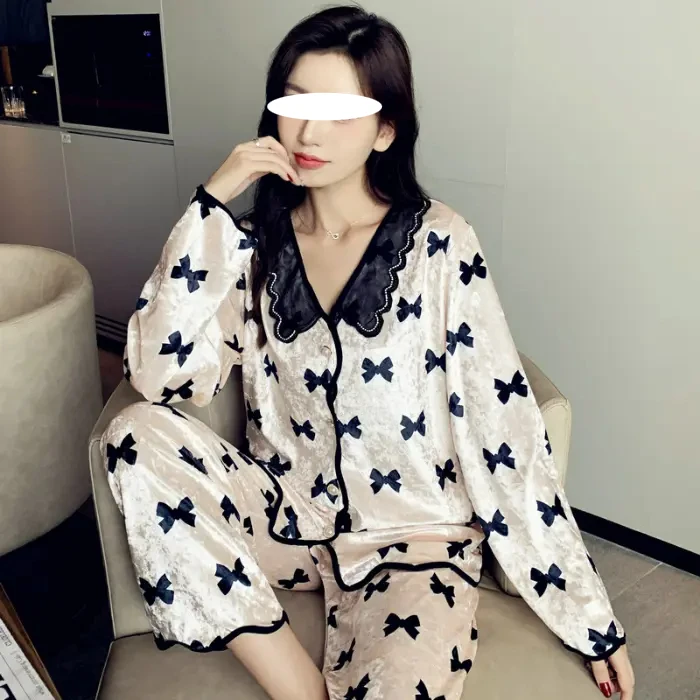 【金丝绒】秋冬新款2025年黑桃心轻奢宽松长袖长裤金钻绒家居服套装