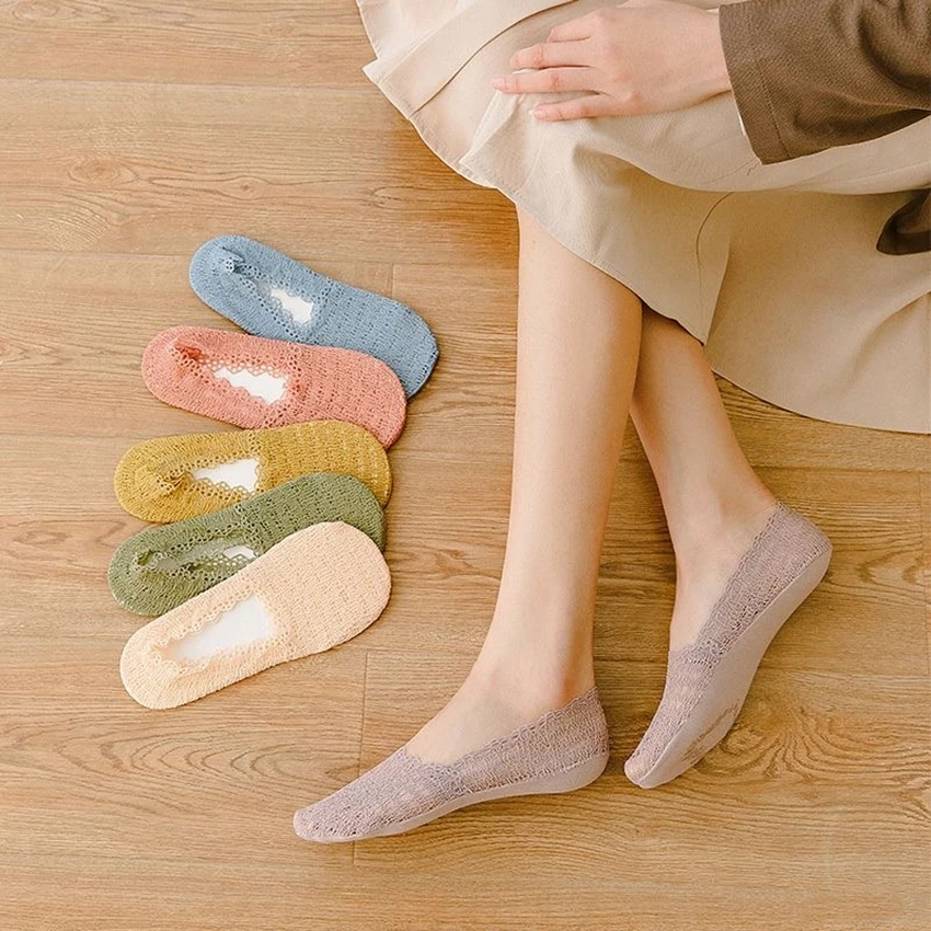 蕾丝船袜女花边短袜夏季薄款棉底隐形防滑不掉跟袜子透气韩版