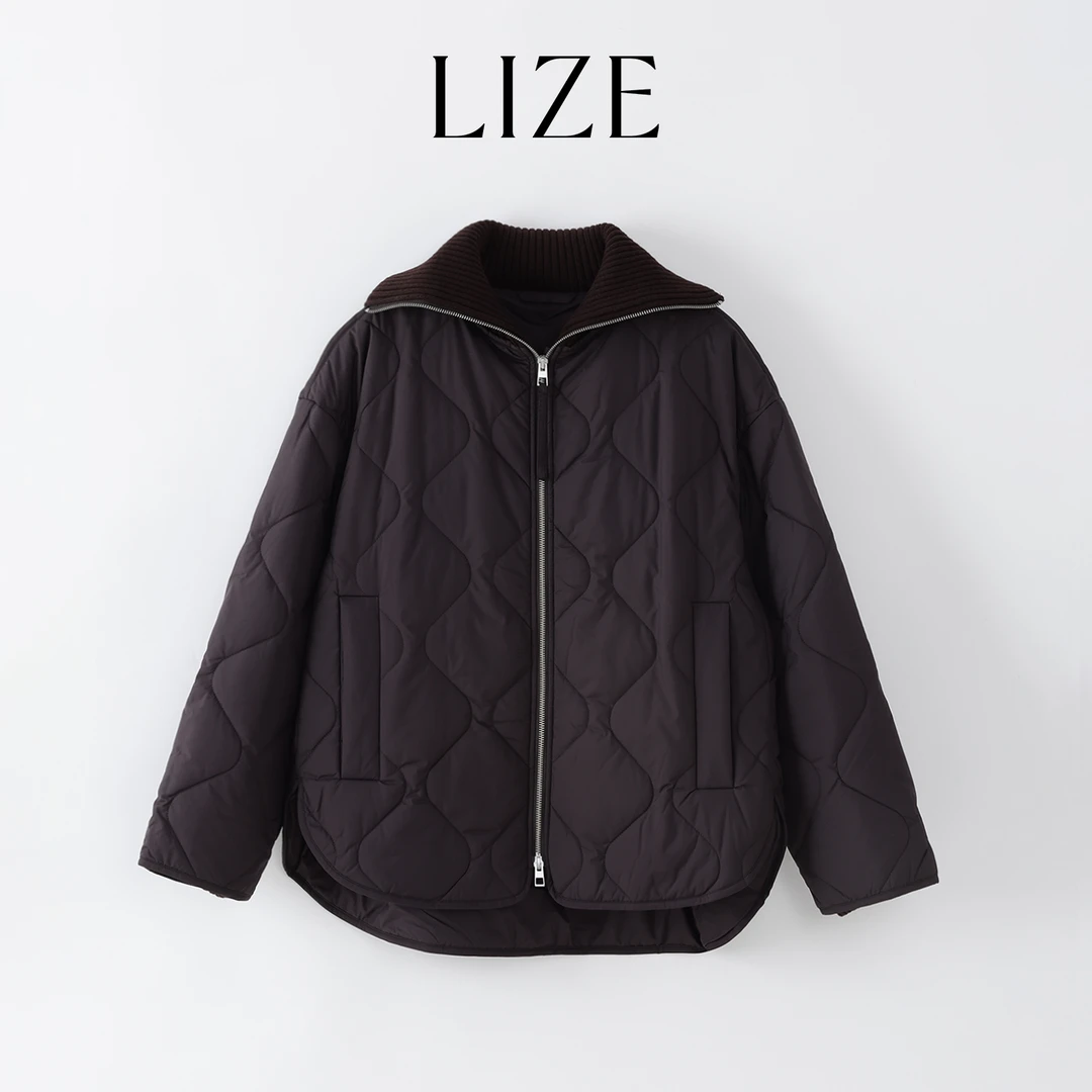 LIZE「明星驼绒外套」防泼水.绵羊毛针织拼接翻领夹克L0361