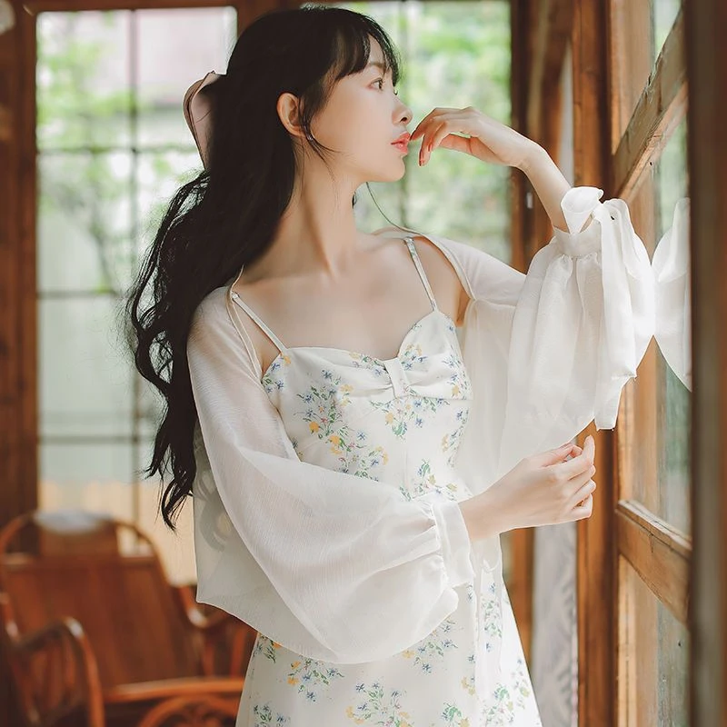 超仙雪纺冰丝防晒衣女开衫小外套披肩夏季配吊带裙子短款外搭罩衫