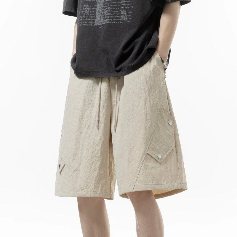 2025年夏季新款青少年薄款透气缉明线袋盖拼接男宽松工装休闲短裤