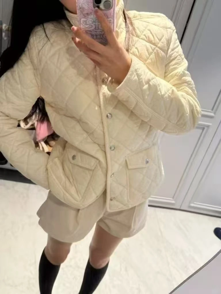 【Chic专属】6老钱风菱格翻领棉服外套女 yu-06