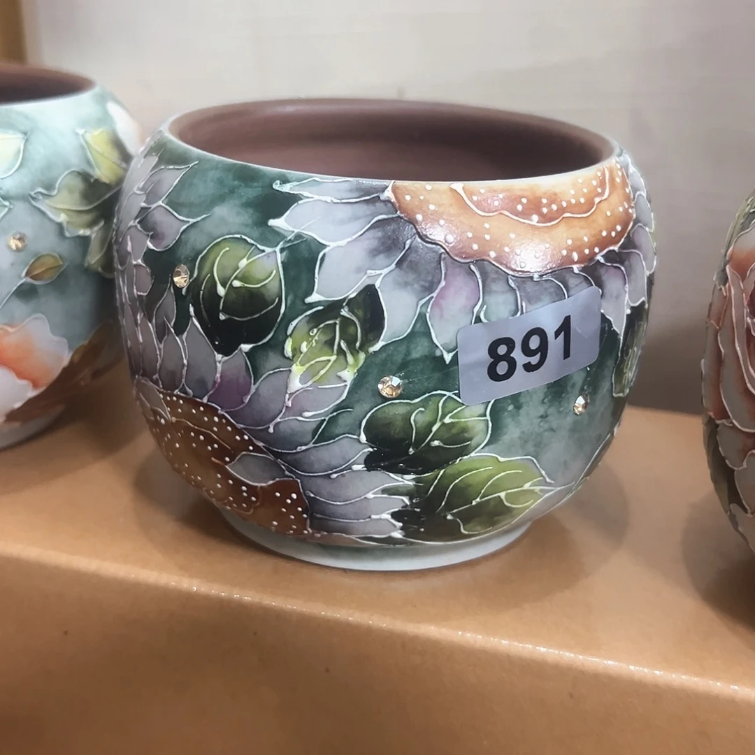 手绘陶瓷花盆口9高8.8