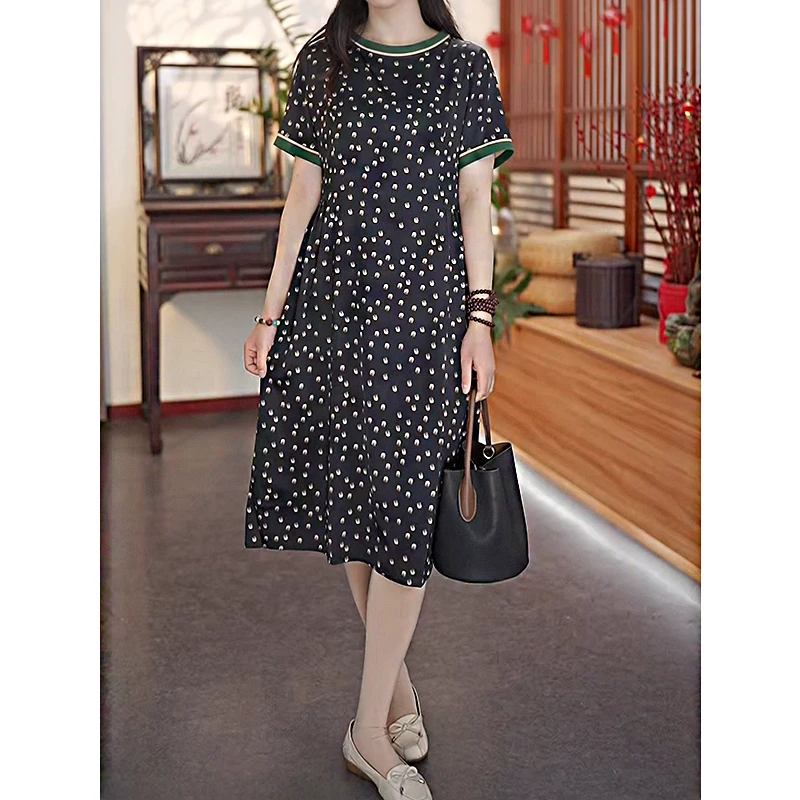 【穆如清风】25新款桑蚕丝连衣裙清新碎花大气高级优雅宽松裙12461