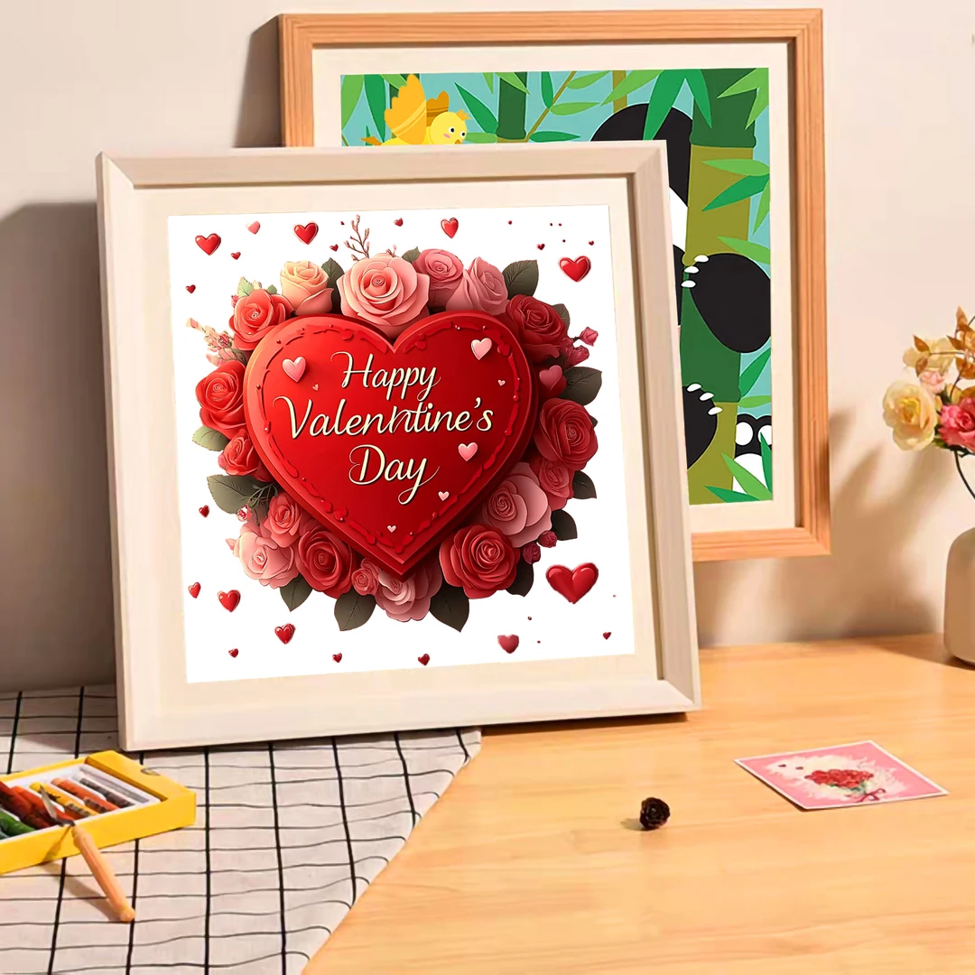 【带框】拍三付二爱阁十字绣情人节玫瑰心语儿童画小框画手工线绣