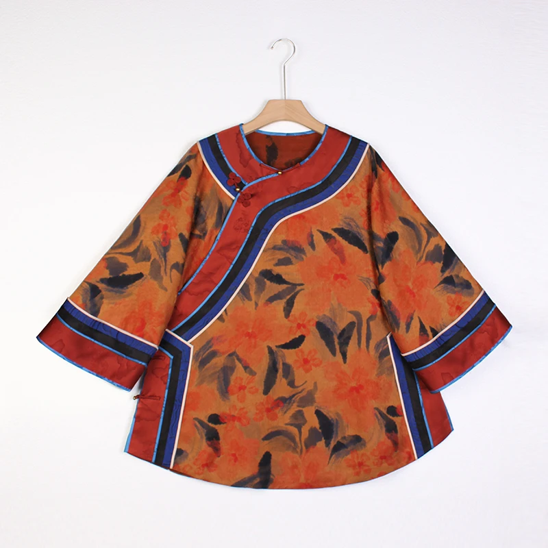 【赤蕊】复古新中式桑蚕丝香云纱国中式风后插肩无领太太服