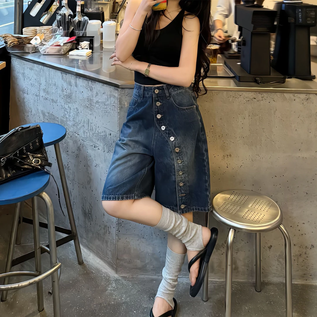 2025新款爆款超火牛仔五分裤女中裤夏季大码胖mm宽松显瘦阔腿短裤