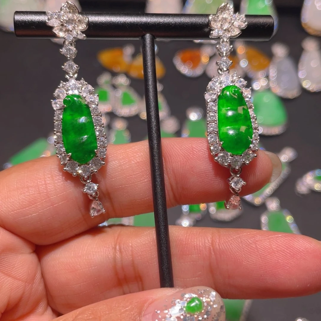 翡翠银S925镶嵌耳饰精品