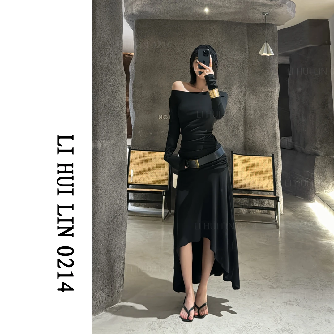LIHUILIN/纯欲性感不规则下摆设计连衣裙 （配腰带）