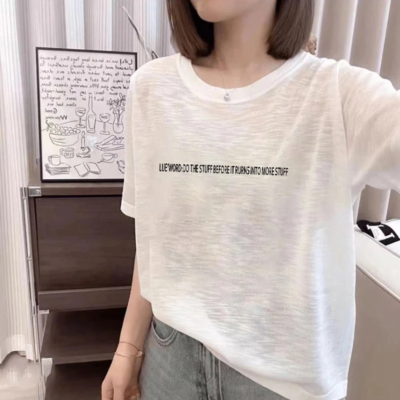 雪花棉亲肤凉感睡衣洋气女装短袖透气圆领T恤宽松夏季白色衣服